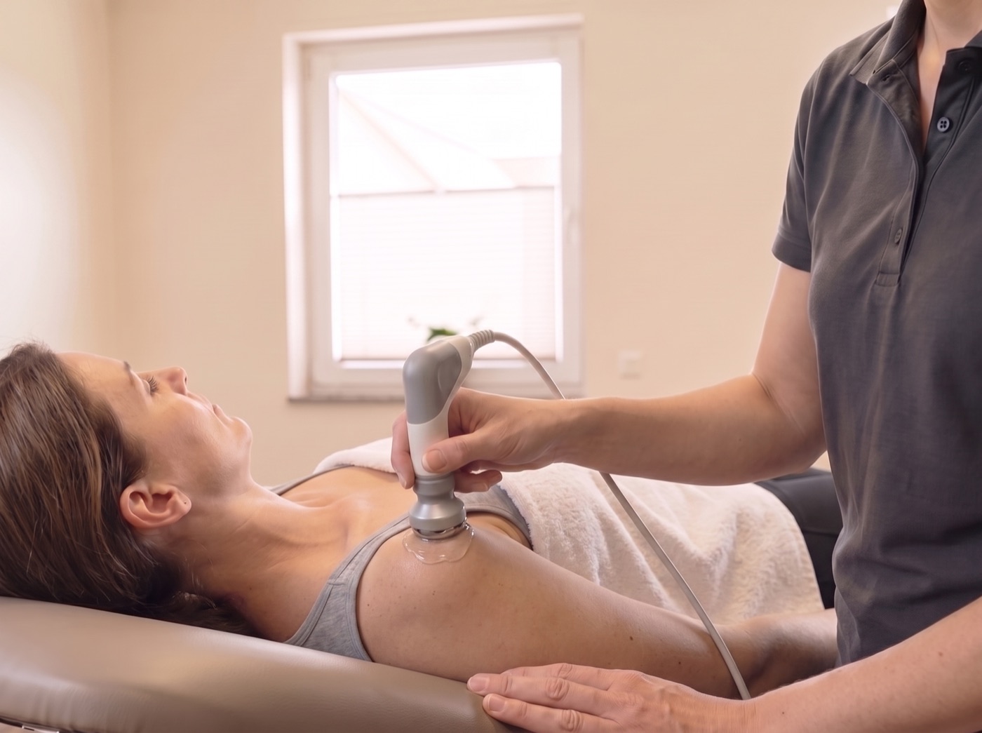 Physikalische Therapie mit Ultraschall und Elektrotherapie (KI-generiertes Bild)